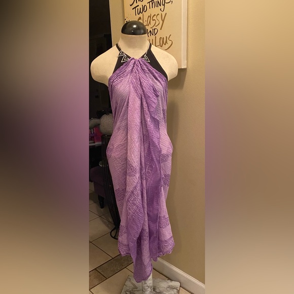 Made in India 100% Cotton Light & Dark Purple w/Shimmery Silver Pin Stripes Wrap - Picture 1 of 13